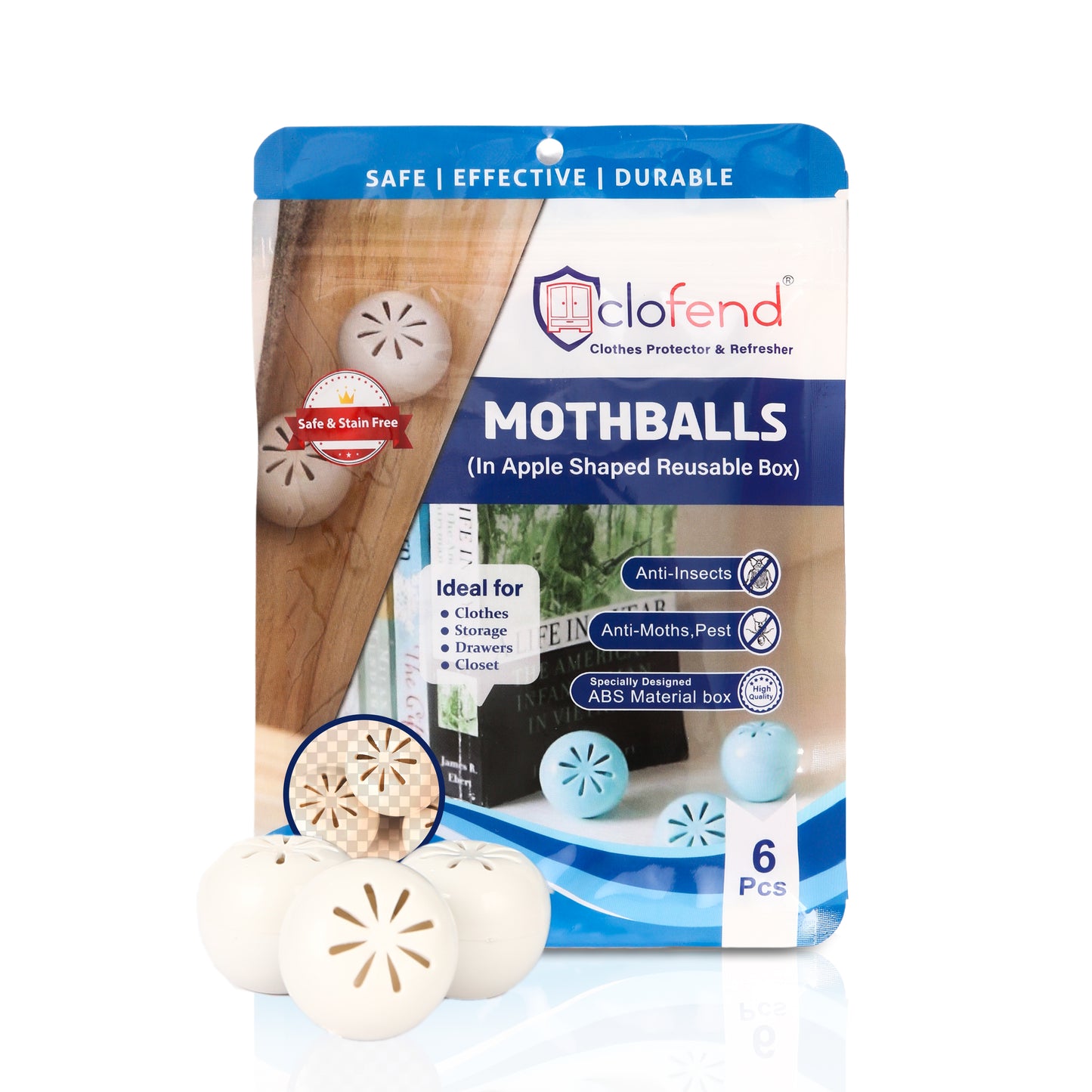 Apple Shaped Mothballs in Reusable Box 6 pcs