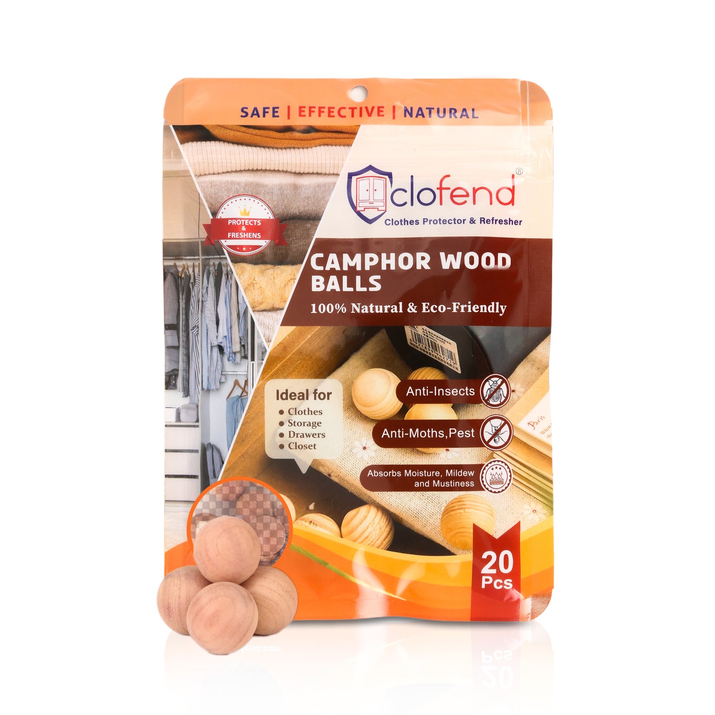 Natural Camphor Wood Balls Repellent - Pack of 20